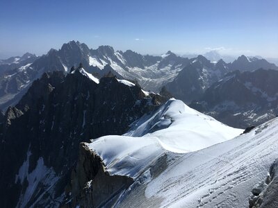 The climbers on the glacier in summer Alps, Chamonix France photo