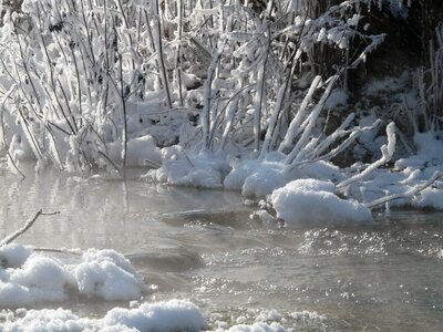 Watercourse winter hoarfrost photo