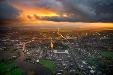 Overlook View of the city during sunset in the Netherlands photo