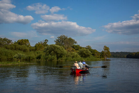 Group fly fishing from drift boat on White River-1