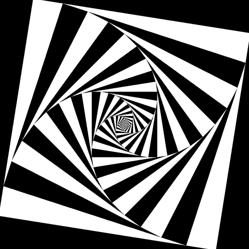 Spiral of black and white squares 10 till repetition zooming in.gif