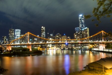 Skyline of Brisbane beyond the bridge in Queensland, Australia photo