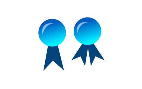 Blank blue award badge with ribbon photo