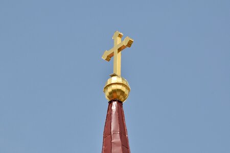 Blue Sky church tower cross photo