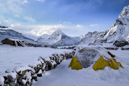 Camping during winter hiking photo