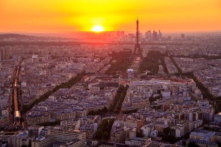 Aerial View of Paris at Sunset from Montparnasse Tower photo