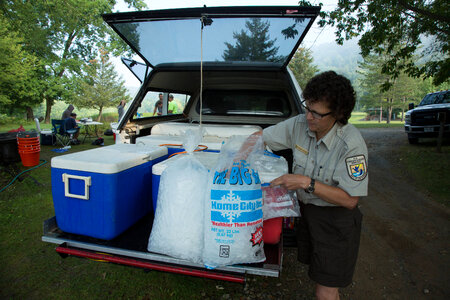 Refuge biologist transports freshwater mussels in coolers