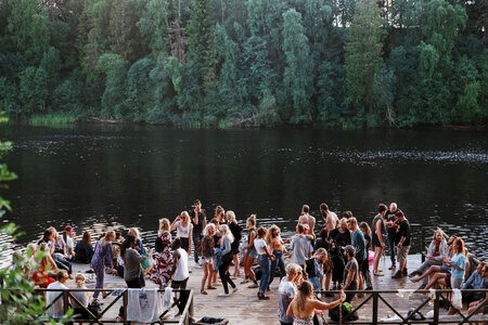 Group of People Meeting by the River photo