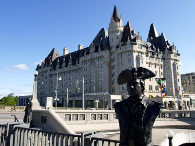 Statue and castle in Ottawa, Ontario, Canada photo