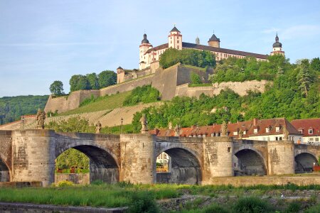 The Marienberg fortress and the Old Main Bridge in Wurzburg, Germ photo