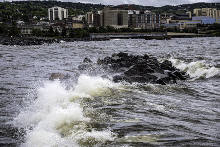 Waves crashing over Rocks in Lake Superior in Duluth, Minnesota photo
