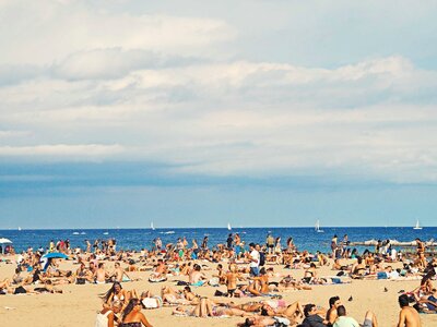 Beach in Barcelona, Spain under the clouds