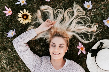 Woman Surrounded Flowers photo
