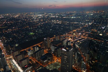 Osaka cityscape beautiful night view of Shinsekai districts photo