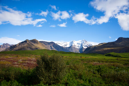 Snow-capped mountain peaks in the landscape