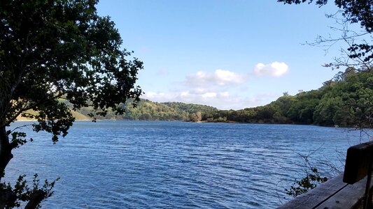 Bench lakeside panorama photo