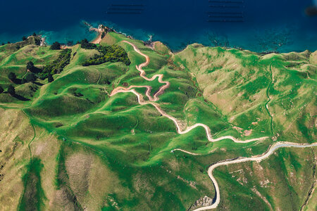 Aerial View Curved Path through the Hills photo