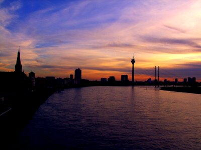 Evening on the river city city view photo