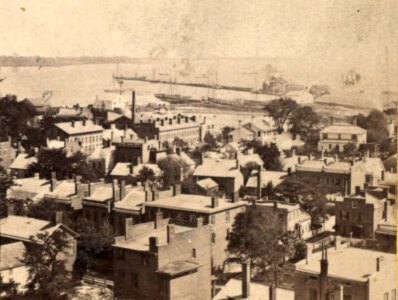 Harbor and long wharf in New Haven, Connecticut