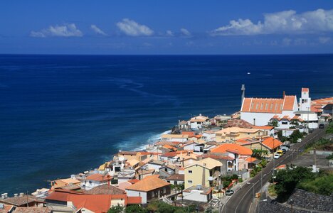 View of traditional village houses and port on east coast of Made