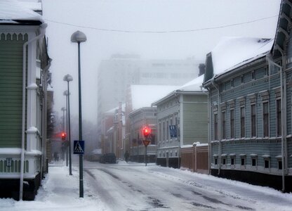 Night town in winter Oulu Finland