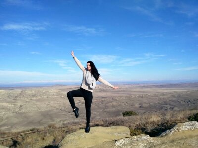 Balance blue sky cliff photo