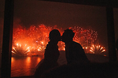 Couple and Fireworks photo