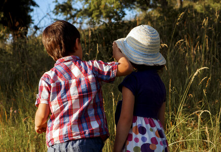 Siblings Playing in the Meadow photo