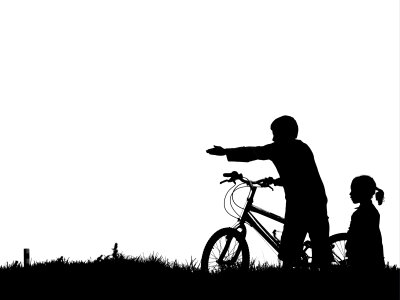 Black and white pointing bicycle