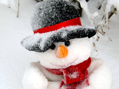 Snowman with face and hat photo