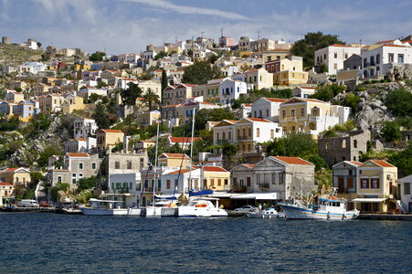 the harbour of Symi, Symi island, Greece photo