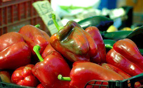 Red peppers market vegetable garden