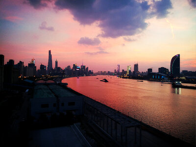 Dusk and sunset and red skies in Shanghai photo