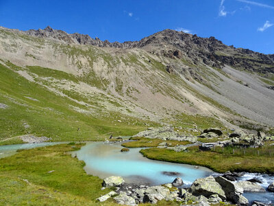 Mountain stream and pond landscape photo