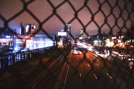 Buildings night road