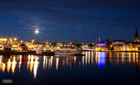 Stockholm, lighted city at night photo