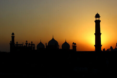 Towers and Palace at Sunset in Lahore, Pakistan photo