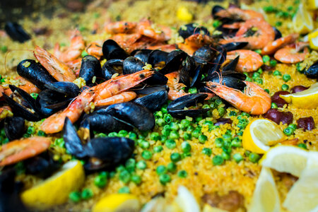 Seafood paella close up photo
