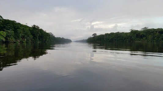 Horizon mist riverbank photo