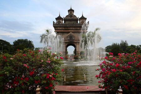 Fountains with roses and temple photo