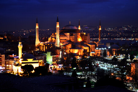 Hagia Sophia Lighted up at Night in Istanbul, Turkey photo