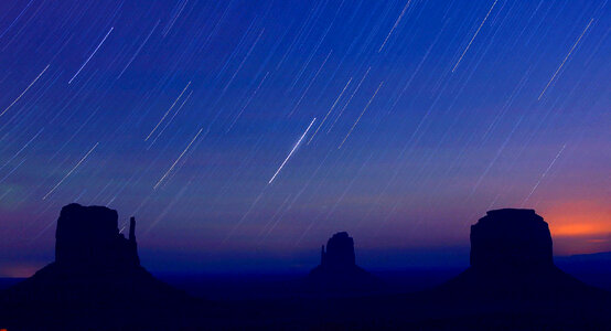 Star trails in the sky during the Perseid meteor shower photo