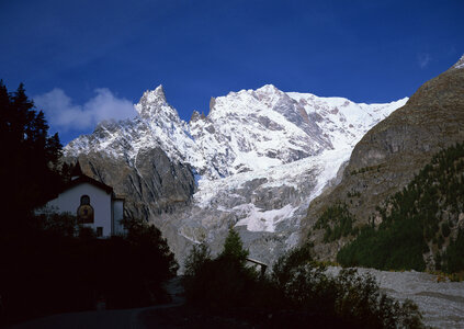 Mountain landscape with snow and clear blue sky