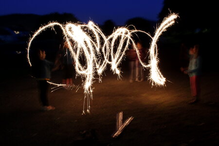 Kids do light painting with sparklers photo