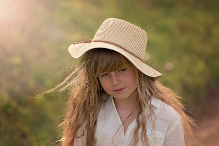 Girl long hair hat photo