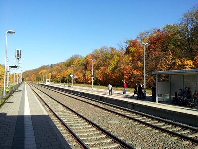 Railway station platform railroad track photo