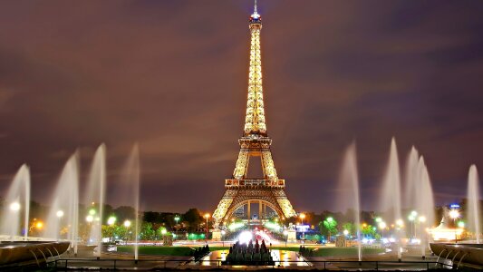 Eiffel Tower Lights Fountains Twilight City Urban photo