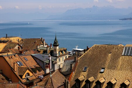 Rooftops in Geneva overlooking the Lake photo