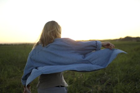 Lonely woman windy freedom
