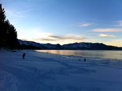 Snow beach sunset